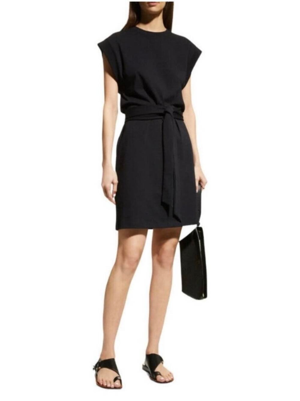 Vince Cotton Tie T-Shirt Mini Dress Black Size XS
